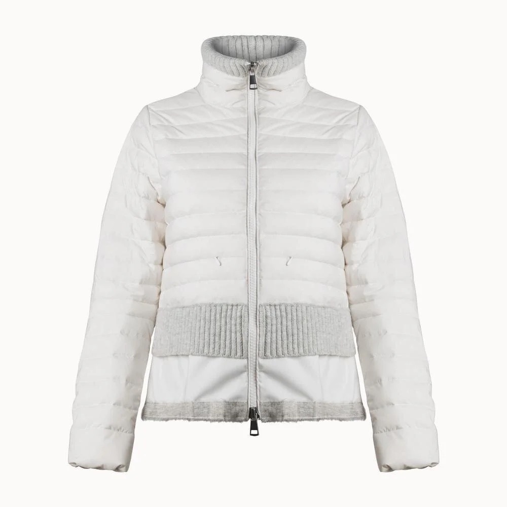 BRAND NEW Sosken Designer White Down Puffer Longline Fur Trim Jacket Coat L XL